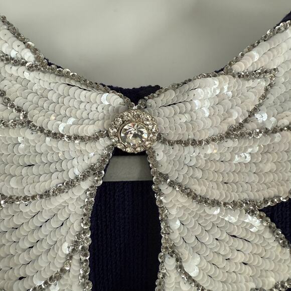 VTG Don Sayres for Wellmore Midi Dress Size 10 Blue Wool Blend Knit Sequin Party - Picture 4 of 8